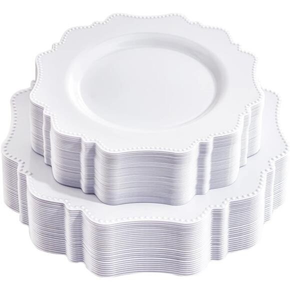 60pcs White Disposable Plastic Plates-Heavy duty plate for New Year